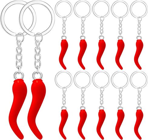 Dreuyet 12 Pcs Italian Horn Keychain Italian Luck Red Horn Charm Chili Pepper Keychain Souvenir for Car Bag Accessories in Kuwait