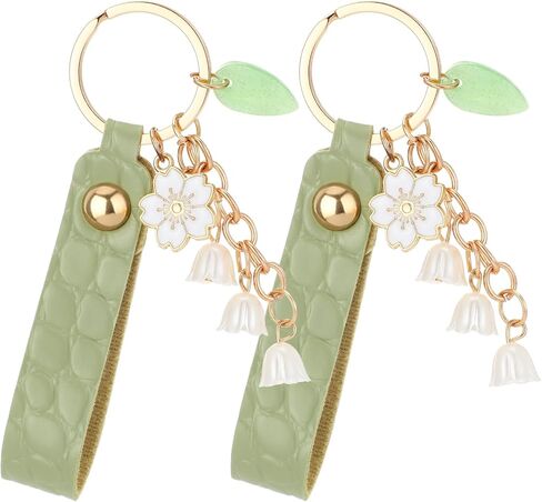 2 Sets Lily of The Valley Leaf Charms Keychain Charm for Women Mother Flower Jewelry Accessory Leather Chains Tassel Keyring Jewellery Purse Bag Accessories in Saudi Arabia