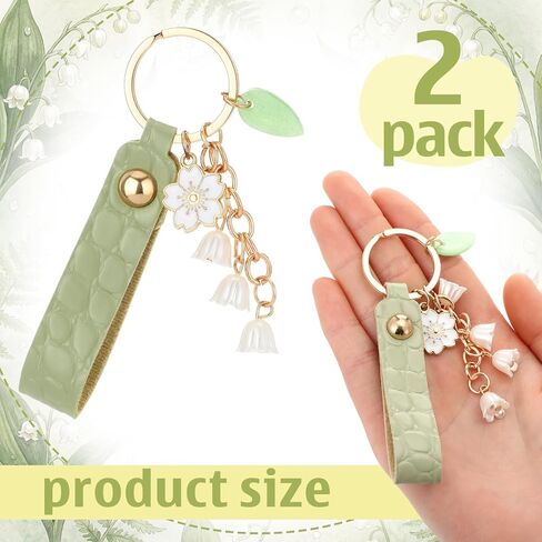 2 Sets Lily of The Valley Leaf Charms Keychain Charm for Women Mother Flower Jewelry Accessory Leather Chains Tassel Keyring Jewellery Purse Bag Accessories in Saudi Arabia