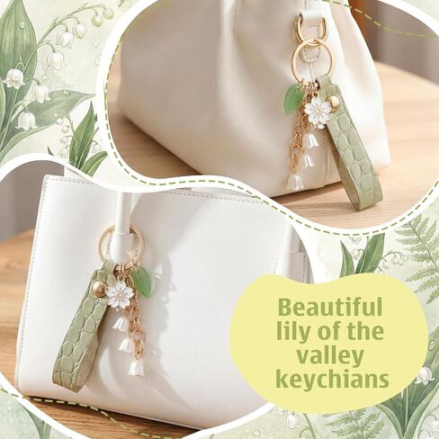 2 Sets Lily of The Valley Leaf Charms Keychain Charm for Women Mother Flower Jewelry Accessory Leather Chains Tassel Keyring Jewellery Purse Bag Accessories in Saudi Arabia