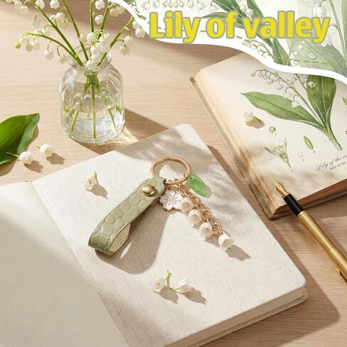 2 Sets Lily of The Valley Leaf Charms Keychain Charm for Women Mother Flower Jewelry Accessory Leather Chains Tassel Keyring Jewellery Purse Bag Accessories in Saudi Arabia