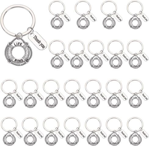PLIGREAT 24 Pcs Lifesaver Keychains, Thank you Tag Charm Metal Key Chain Life Preserver Pendant Keyring Bag Charm Accessories for Men and Women Handbags Backpacks Car Key Lifeguard Gifts, Silver in Kuwait