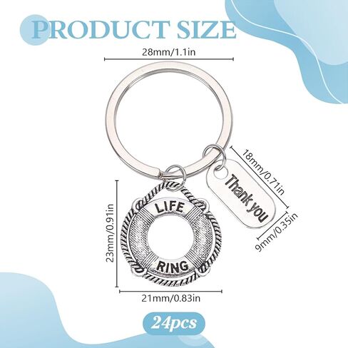 PLIGREAT 24 Pcs Lifesaver Keychains, Thank you Tag Charm Metal Key Chain Life Preserver Pendant Keyring Bag Charm Accessories for Men and Women Handbags Backpacks Car Key Lifeguard Gifts, Silver in Kuwait