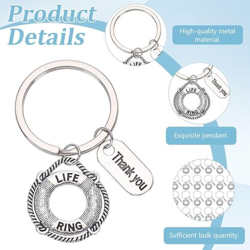 PLIGREAT 24 Pcs Lifesaver Keychains, Thank you Tag Charm Metal Key Chain Life Preserver Pendant Keyring Bag Charm Accessories for Men and Women Handbags Backpacks Car Key Lifeguard Gifts, Silver in Kuwait