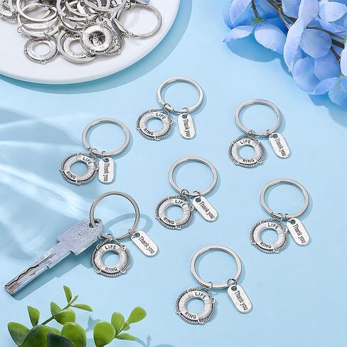 PLIGREAT 24 Pcs Lifesaver Keychains, Thank you Tag Charm Metal Key Chain Life Preserver Pendant Keyring Bag Charm Accessories for Men and Women Handbags Backpacks Car Key Lifeguard Gifts, Silver in Kuwait