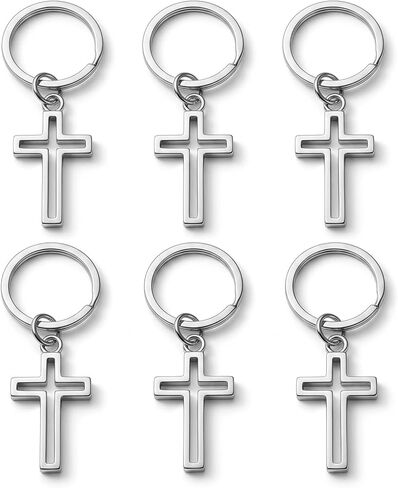 6 Cross Keychain Silver Hollow Out, Cool Keepsakes for Men Women, Baptism, Christmas, Easter, Celebrations, Party Favors, Car Keys, Bag Accessories in Saudi Arabia