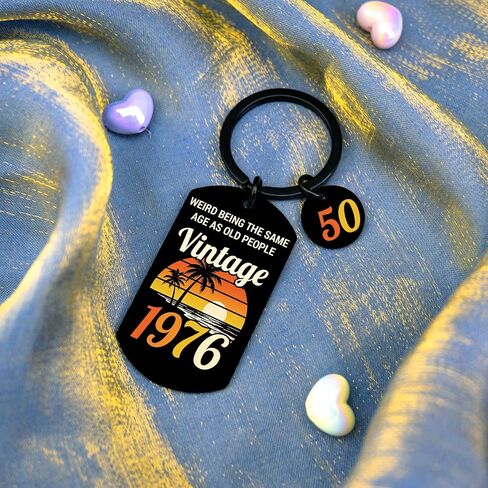 50th Birthday Gifts for Him Her 1976 Birthday Gifts for Women Men Turning 50 Year Old Keychain for Mom Dad Husband Funny Birthday Christmas Keychain in Saudi Arabia