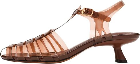 Women Jelly Kitten Heels Sandals Low Heel Transparent Clear Sexy Cutout Cage Toe Sandals with Adjustable Buckle Ankle Strap Summer Beach Vacation Jelly Shoes in Saudi Arabia