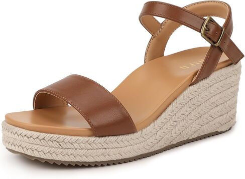 IDIFU IN3 Platform Espadrilles Wedges for Women Slip on Ankle Strap Square Open Toe Slingback Dressy Sandals Comfortable Casual Cute Summer Vacation Wedding Wedges Sandals in Kuwait