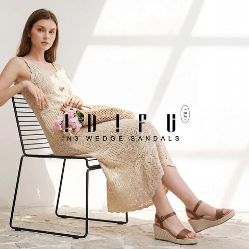 IDIFU IN3 Platform Espadrilles Wedges for Women Slip on Ankle Strap Square Open Toe Slingback Dressy Sandals Comfortable Casual Cute Summer Vacation Wedding Wedges Sandals in Kuwait
