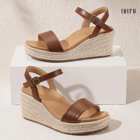 IDIFU IN3 Platform Espadrilles Wedges for Women Slip on Ankle Strap Square Open Toe Slingback Dressy Sandals Comfortable Casual Cute Summer Vacation Wedding Wedges Sandals in Kuwait