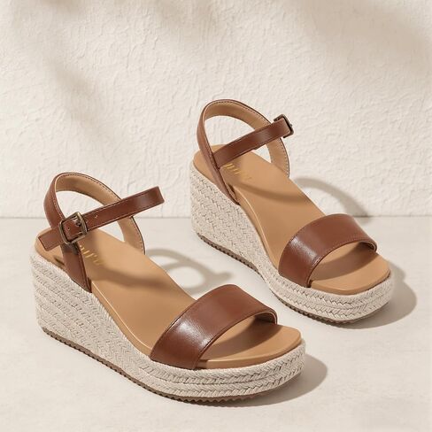 IDIFU IN3 Platform Espadrilles Wedges for Women Slip on Ankle Strap Square Open Toe Slingback Dressy Sandals Comfortable Casual Cute Summer Vacation Wedding Wedges Sandals in Kuwait