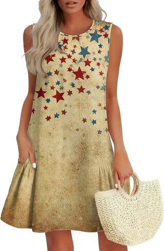 4Th of July Dresses Independence Day Mini Sexy Dress Patriotic USA Flag A Line Holiday Stars Stripes Tank Sundress in Saudi Arabia