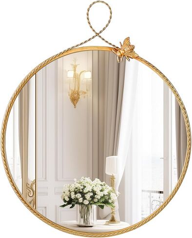 2026 Spring Women's Gifts 20 Inch Vintage Gold Round Wall Mirror, Antique Ornate Metal Circle Mirror with Baroque Bee & Woven Hoop Decor for Bathroom Vanity, Bedroom, Living Room in Kuwait
