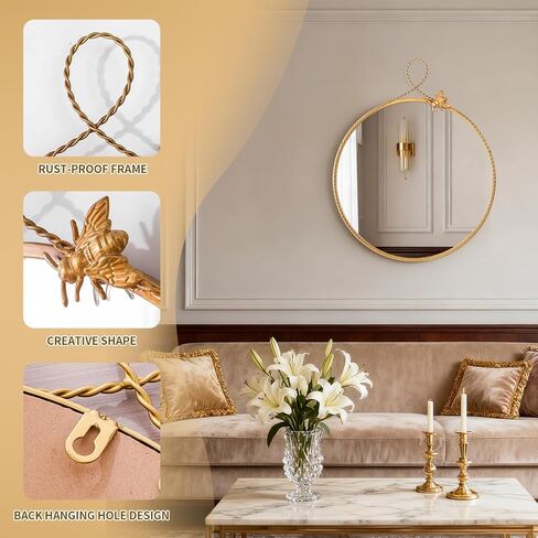2026 Spring Women's Gifts 20 Inch Vintage Gold Round Wall Mirror, Antique Ornate Metal Circle Mirror with Baroque Bee & Woven Hoop Decor for Bathroom Vanity, Bedroom, Living Room in Kuwait