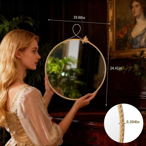 2026 Spring Women's Gifts 20 Inch Vintage Gold Round Wall Mirror, Antique Ornate Metal Circle Mirror with Baroque Bee & Woven Hoop Decor for Bathroom Vanity, Bedroom, Living Room in Kuwait