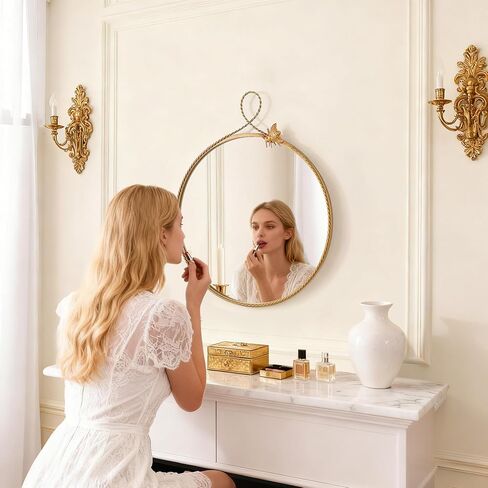 2026 Spring Women's Gifts 20 Inch Vintage Gold Round Wall Mirror, Antique Ornate Metal Circle Mirror with Baroque Bee & Woven Hoop Decor for Bathroom Vanity, Bedroom, Living Room in Kuwait