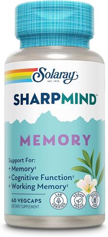 تركيبة ذاكرة SOLARAY SharpMind - مكملات الدماغ للذاكرة والتركيز - مكمل فطر كوجنيفيا وغوتو كولا وشاجا - بديل الجنكة بيلوبا - ضمان لمدة 60 يومًا - 30 وجبة، 60 كبسولة نباتية in Kuwait