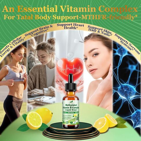Methylated B Complex Liquid Drop Complete 9-in-1 Methyl B Vitamins w. B12 Methylfolate Inositol Choline TMG Vitamin C E, Super B-Complex Methylated for MTHFR Support, Energy Mood Nerve & Brain Health1 in Saudi Arabia