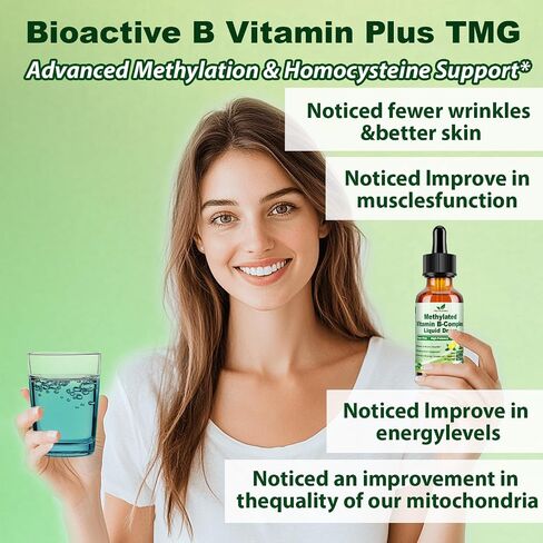 Methylated B Complex Liquid Drop Complete 9-in-1 Methyl B Vitamins w. B12 Methylfolate Inositol Choline TMG Vitamin C E, Super B-Complex Methylated for MTHFR Support, Energy Mood Nerve & Brain Health1 in Saudi Arabia