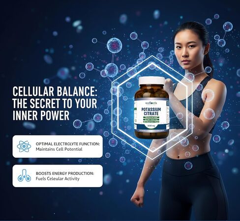 Wellotrix Potassium Citrate 1600 mg – 120 Vegan Capsules – Electrolyte Balance, Kidney Support, Urinary pH Health – Non-GMO, Gluten-Free, Made in USA – Vegan Formula in Kuwait
