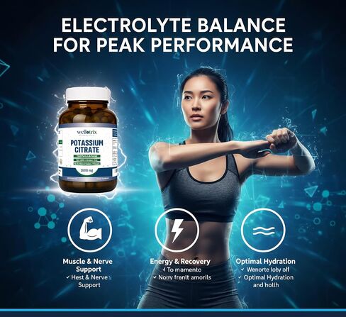 Wellotrix Potassium Citrate 1600 mg – 120 Vegan Capsules – Electrolyte Balance, Kidney Support, Urinary pH Health – Non-GMO, Gluten-Free, Made in USA – Vegan Formula in Kuwait