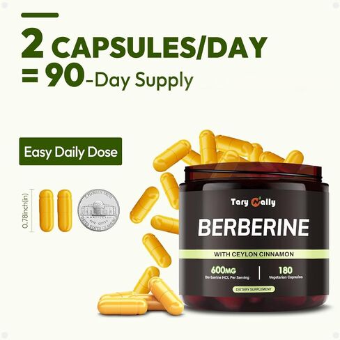 Liposomal Berberine HCl 600mg Capsules with Ceylon Cinnamon & Citrus Bergamot, Vegetarian Supplement for Everyday Metabolic Support & Nutrient Utilization, 180 Count, 90-Day Supply in Saudi Arabia