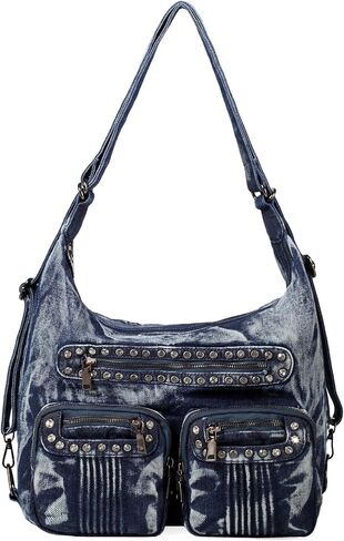 Vintage Denim Crossbody Bag for Women, Convertible Shoulder Bag with PU Leather Strap, Multi-way Stylish Backpack Purse | Convertible Strap in Saudi Arabia
