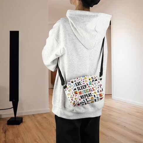 POFULL Musical Acting Gift Musical Theatre Lover Gift Eat Sleep Musicals Repeat Crossbody Bag in Kuwait