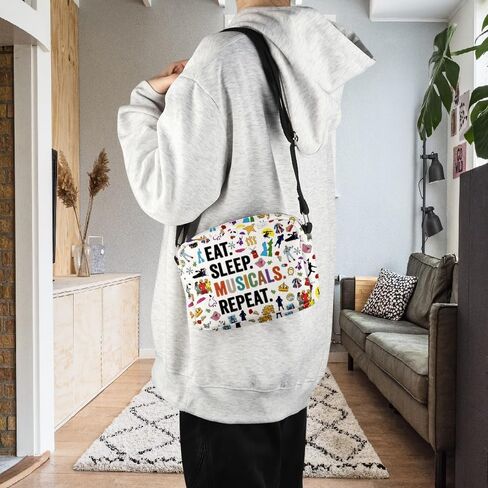 POFULL Musical Acting Gift Musical Theatre Lover Gift Eat Sleep Musicals Repeat Crossbody Bag in Kuwait