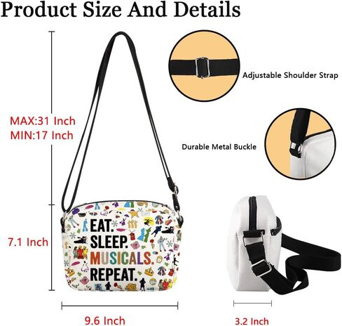 POFULL Musical Acting Gift Musical Theatre Lover Gift Eat Sleep Musicals Repeat Crossbody Bag in Kuwait