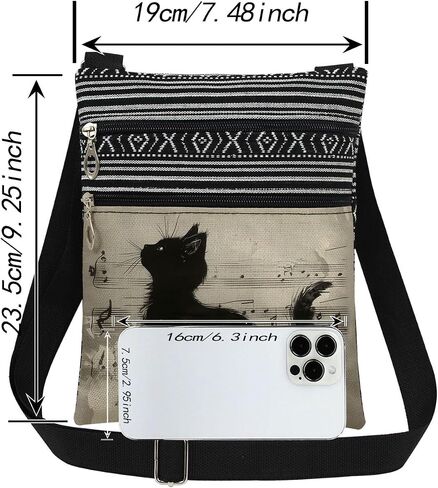 Classic Black Cat with Music Notes Print Crossbody Bag Adjustable Strap Purse for Cat Lovers Daily Use Messenger Bag Birthday Gift for Women Friends Unique Christmas Holiday Present in Saudi Arabia