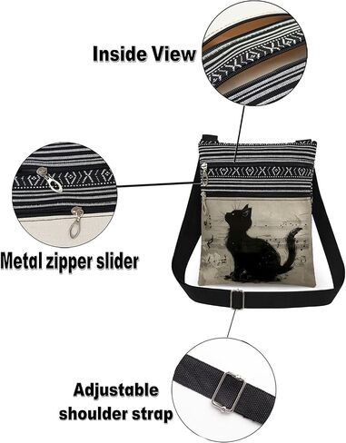 Classic Black Cat with Music Notes Print Crossbody Bag Adjustable Strap Purse for Cat Lovers Daily Use Messenger Bag Birthday Gift for Women Friends Unique Christmas Holiday Present in Saudi Arabia