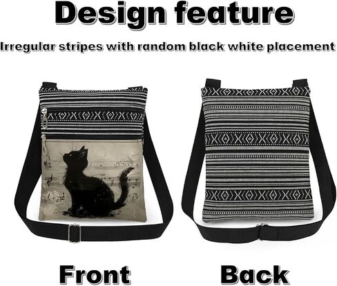 Classic Black Cat with Music Notes Print Crossbody Bag Adjustable Strap Purse for Cat Lovers Daily Use Messenger Bag Birthday Gift for Women Friends Unique Christmas Holiday Present in Saudi Arabia