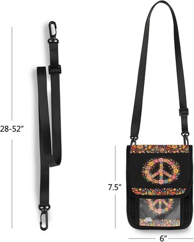 ALAZA Hippie علامة السلام الأزهار الصغيرة محفظة كروسبودي محفظة الهاتف الخليوي حقيبة حامل جواز السفر تتفاعل مع فتحات بطاقة الائتمان in Kuwait