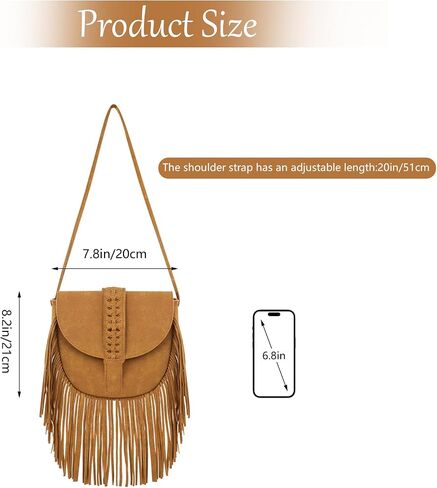 Fringe Crossbody Bag for Women, PU Leather Small Tassel Shoulder Purse with Zip Snap Vintage Semicircle Hobo Bag in Saudi Arabia