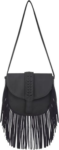 Fringe Crossbody Bag for Women, PU Leather Small Tassel Shoulder Purse with Zip Snap Vintage Semicircle Hobo Bag in Saudi Arabia