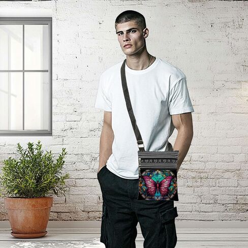 Stained-Glass Style Butterfly Crossbody Bag Women Adjustable Shoulder Strap Messenger Bag Men Travel Purse Birthday Gift Mother's Day Present​​ Christmas for Friend Nature Lover Adults in Saudi Arabia