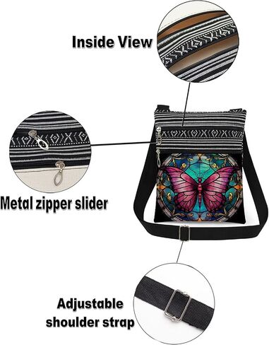 Stained-Glass Style Butterfly Crossbody Bag Women Adjustable Shoulder Strap Messenger Bag Men Travel Purse Birthday Gift Mother's Day Present​​ Christmas for Friend Nature Lover Adults in Saudi Arabia