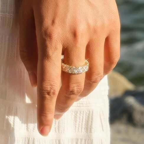 STORYJEWELLERY Eternity Band Rings for Women, Heart Ring, Gold Plated Wedding Bands for Women, Purity Ring, Cubic Zirconia Travel Rings in Kuwait