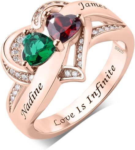 925 Sterling Silver Personalized Promise Ring with 2 Birthstones, Custom Engraved Names Ring for Women, Ideal Mothers Ring, Love Promise Ring for Wife, Mom, or Girlfriend-Meaningful Custom Gift in Saudi Arabia