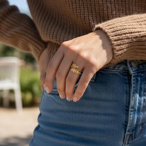 18K Yellow Gold Plated Leaf Wrap Ring for Women, Boho Nature-Inspired Branch Design, Adjustable Wrap Band, Gold Plated over Stainless Steel, Tarnish Resistant, Adjustable to Sizes 6-9 in Saudi Arabia