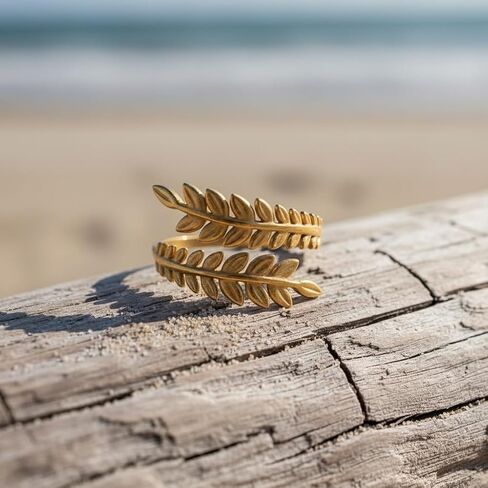 18K Yellow Gold Plated Leaf Wrap Ring for Women, Boho Nature-Inspired Branch Design, Adjustable Wrap Band, Gold Plated over Stainless Steel, Tarnish Resistant, Adjustable to Sizes 6-9 in Saudi Arabia