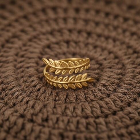 18K Yellow Gold Plated Leaf Wrap Ring for Women, Boho Nature-Inspired Branch Design, Adjustable Wrap Band, Gold Plated over Stainless Steel, Tarnish Resistant, Adjustable to Sizes 6-9 in Saudi Arabia
