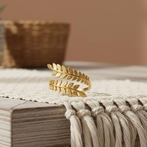18K Yellow Gold Plated Leaf Wrap Ring for Women, Boho Nature-Inspired Branch Design, Adjustable Wrap Band, Gold Plated over Stainless Steel, Tarnish Resistant, Adjustable to Sizes 6-9 in Saudi Arabia