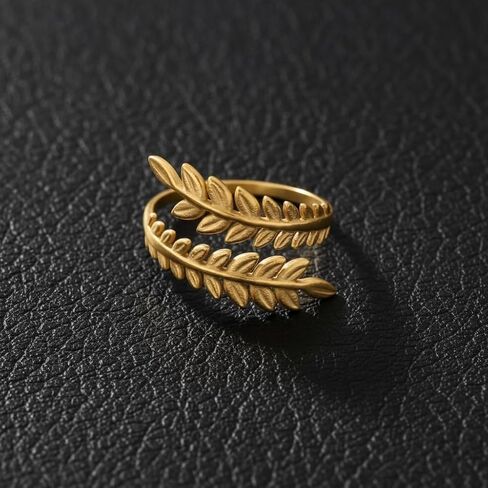 18K Yellow Gold Plated Leaf Wrap Ring for Women, Boho Nature-Inspired Branch Design, Adjustable Wrap Band, Gold Plated over Stainless Steel, Tarnish Resistant, Adjustable to Sizes 6-9 in Saudi Arabia