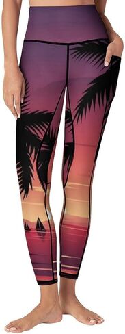 High Waist Yoga Pants with Pockets Tummy Control Workout Running 4 Way Stretch Yoga Leggings for Girls Women in Kuwait