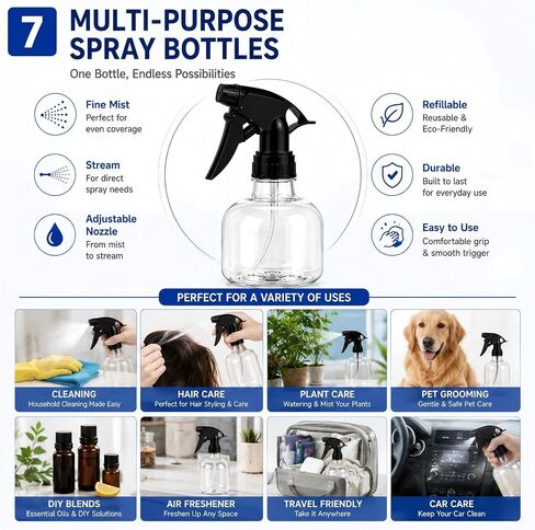 Spray Bottles 20 Pack 8 Oz Empty Plastic Spray Bottle with Black Trigger Sprayers, Adjustable Head Sprayer from Fine to Stream, Refillable Sprayer for Water, Kitchen, Bath, Beauty, Hair, and Cleaning in Saudi Arabia