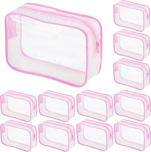 BESARME 12 Pcs Pink Clear Makeup Bags Bulk with Zipper, Clear PVC Travel Toiletry Bag Waterproof Cosmetic Bag for Women Party Favors Bachelorette Gifts for Bridesmaids in Kuwait