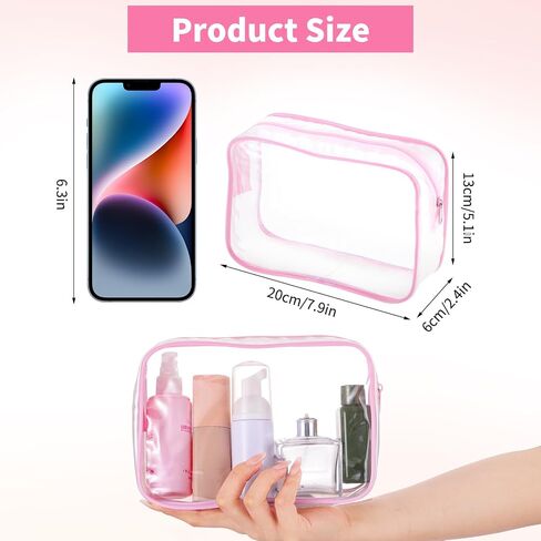 BESARME 12 Pcs Pink Clear Makeup Bags Bulk with Zipper, Clear PVC Travel Toiletry Bag Waterproof Cosmetic Bag for Women Party Favors Bachelorette Gifts for Bridesmaids in Kuwait